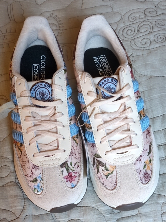 adidas Shoes - FARM Rio x Adidas Cream Floral Lace-Up Sneakers with Blue Stripes